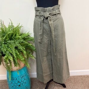 Rachel Roy High-Waist Olive Green Paperbag Wide Leg Pants 4 SS19